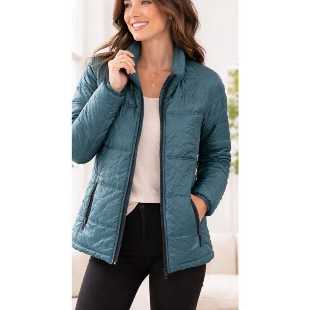 Dakine XS Teal Insulated Jacket PrimaLoft Full Zip Puffer Coat Polka Dot Lining